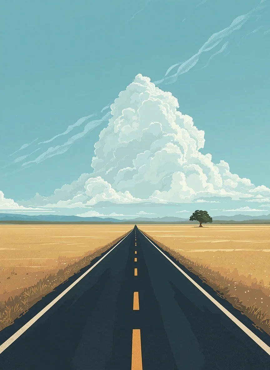Chapitre 20 du roman Le Hamac et les Colibris, étape du voyage vers le Nord Ultima : route droite nuage.