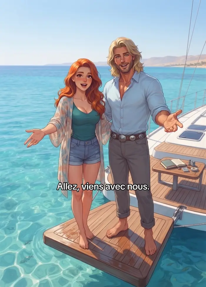Coraline et le viking invitent sur la plateforme de bain — image du site Le Hamac et les Colibris.